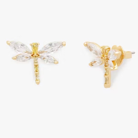 Kate Spade Greenhouse Dragonfly Studs ~ Dainty Rhinestone Stud Earrings - Picture 7 of 7